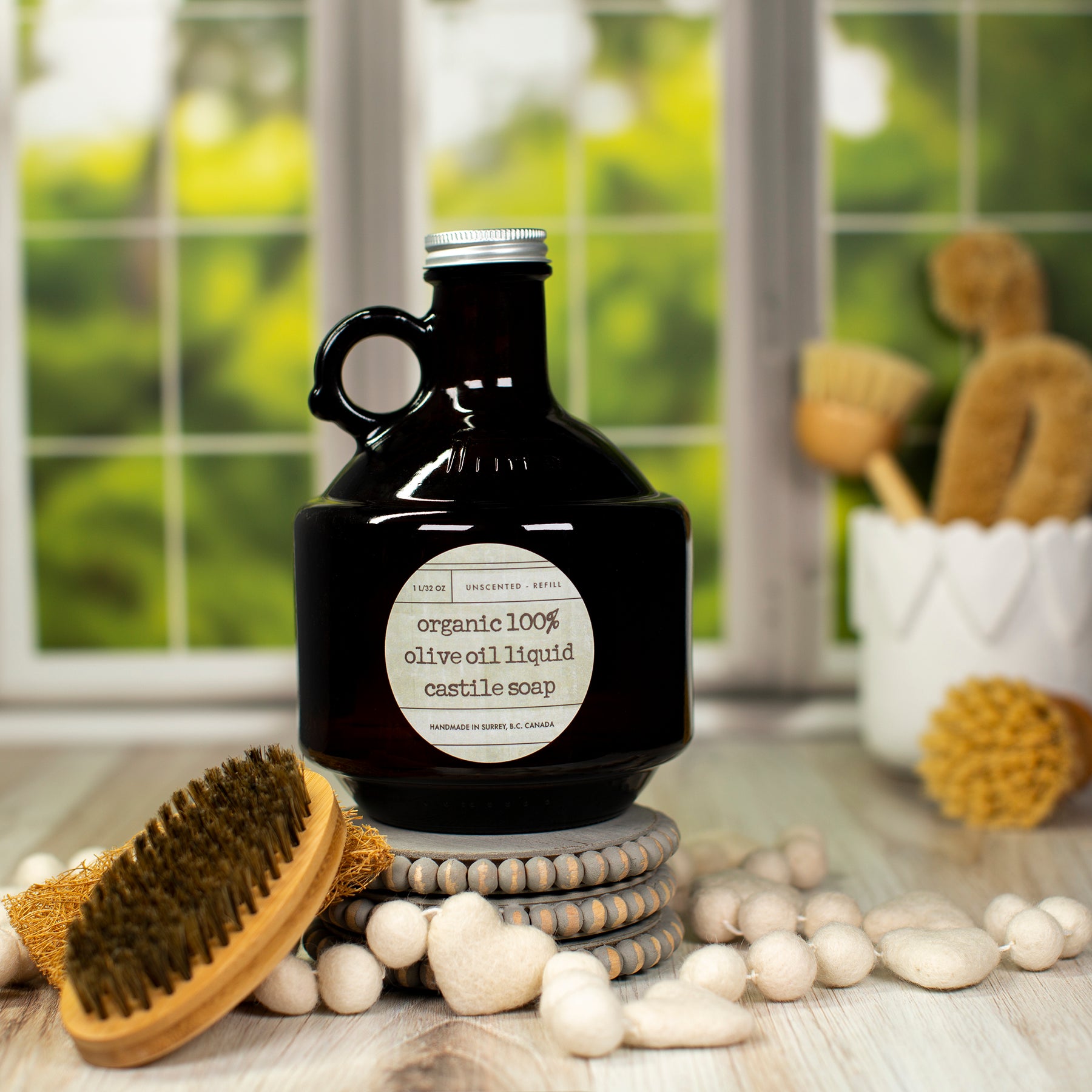 Organic Unscented Castile Liquid Soap in Refillable Glass Growler