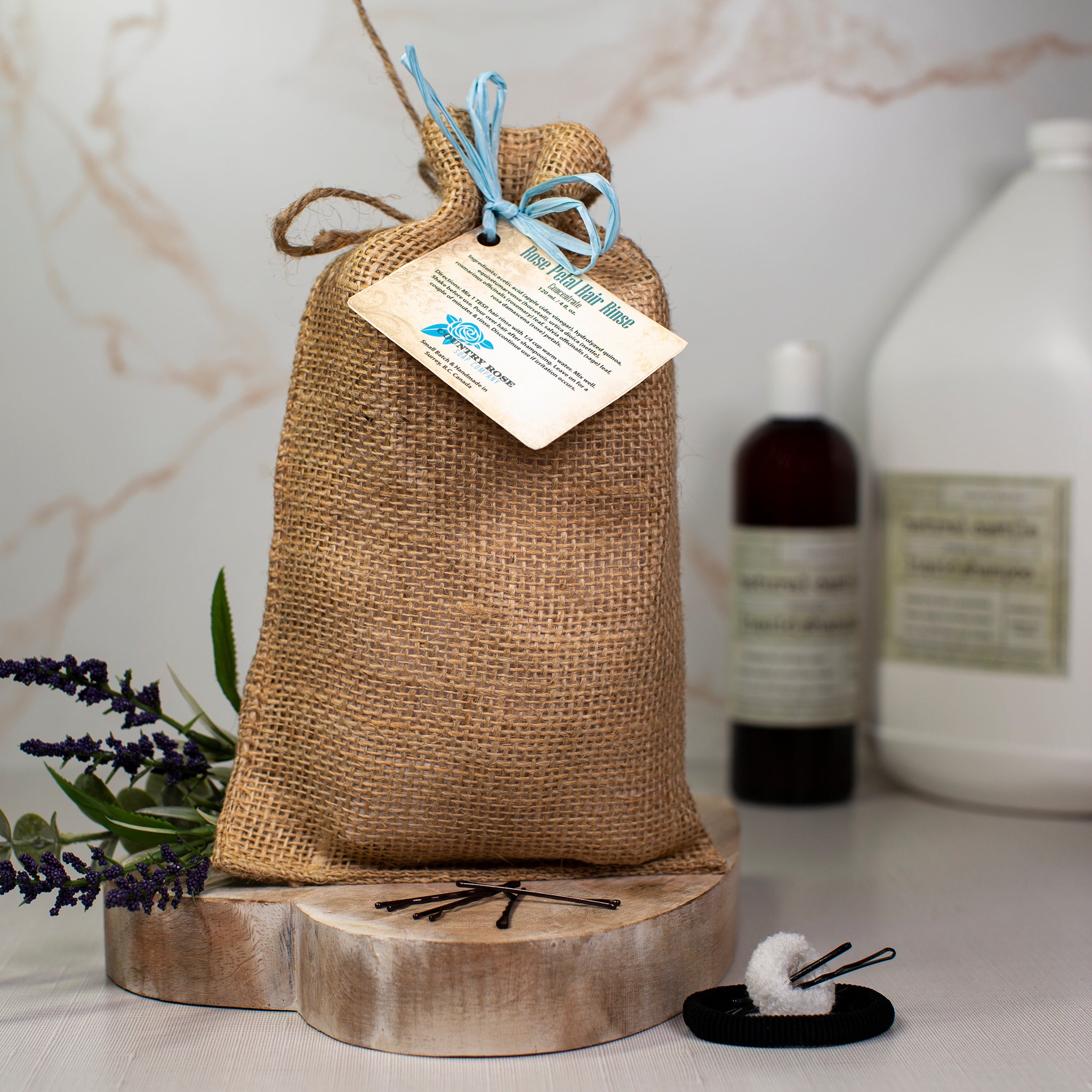 Rose Petal Hair Rinse Concentrate Kit in Reusable Burlap Gift Bag